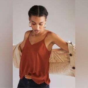 Anthropologie Daily 100% Silk Spaghetti strips Top Burned Orange Terra Cotta XL